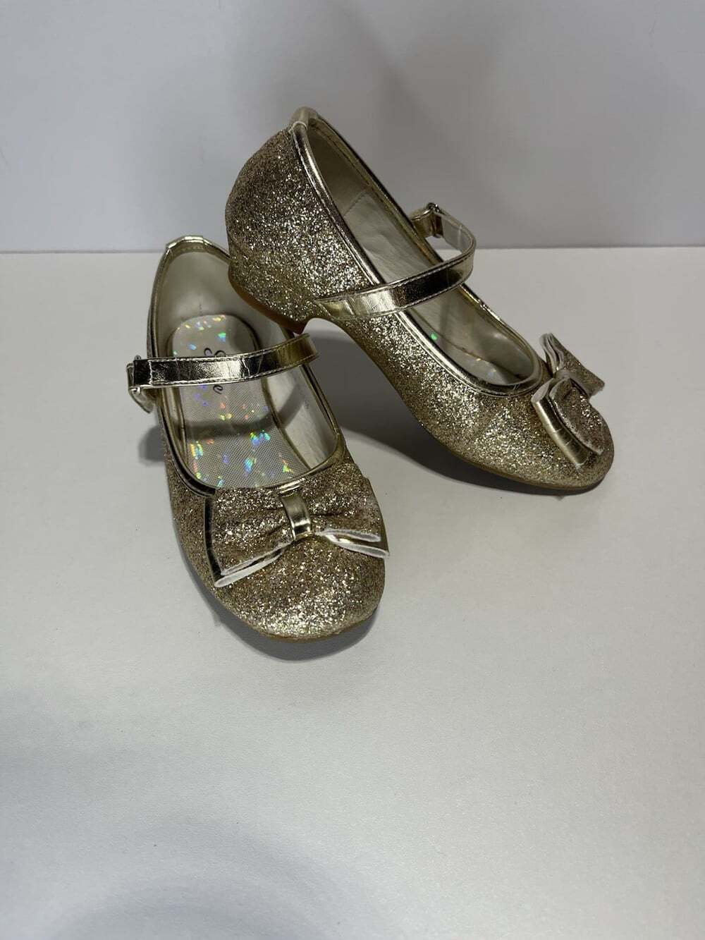 Stelle Gold Glitter Low Heel Kids Girls Shoes Size 13 Dress up Costume holiday